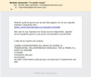 esempio mail ricevuta dall'utente