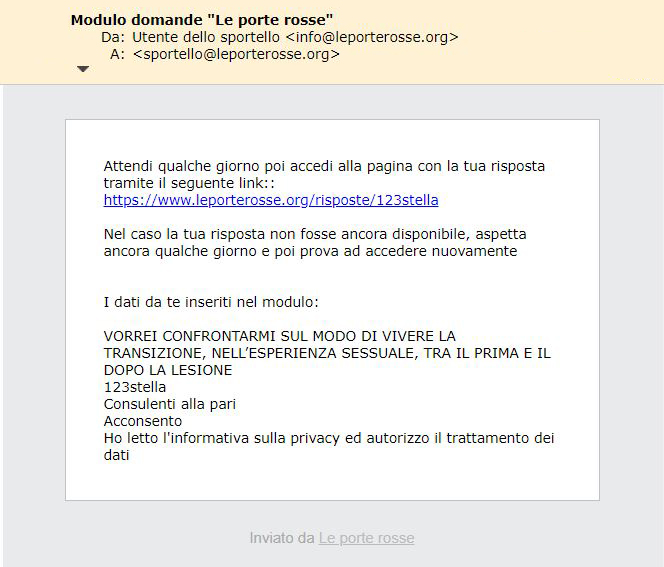 esempio mail ricevuta dall'utente