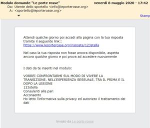 esempio mail ricevuta dall'utente